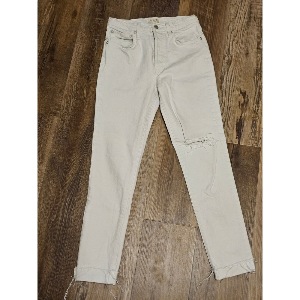 Free People We The Free White High Rise Distressed Skinny Jeans Button Fly 26‎